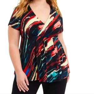 Torrid Babydoll Studio Knit Surplice Top Short Sleeves Stretch 3X 22 24 NWT